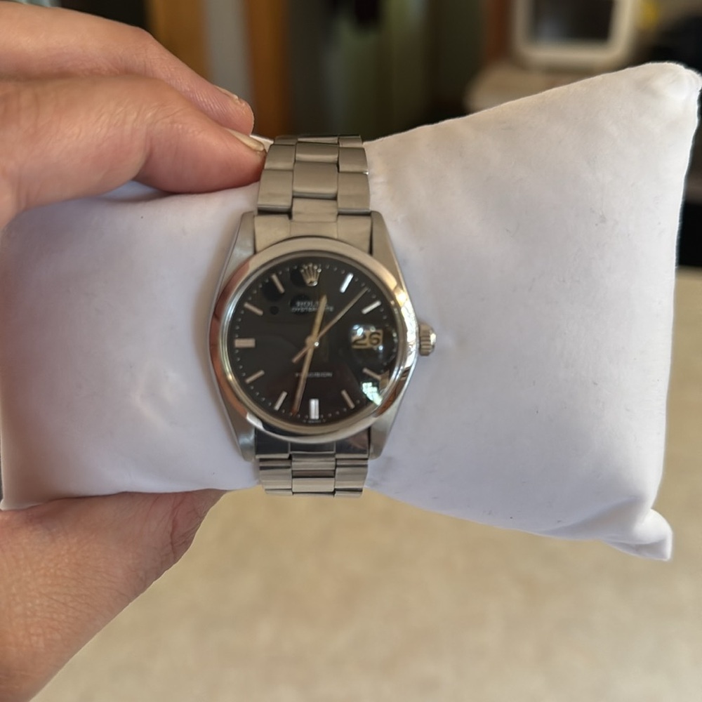Rolex Oysterdate Black Dial Silver Case Watch - Picture 13 of 16